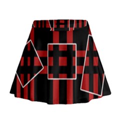 Red And Black Geometric Pattern Mini Flare Skirt