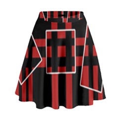 Red And Black Geometric Pattern High Waist Skirt by Valentinaart