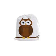 Cute Transparent Brown Owl Drawstring Pouches (small)  by Valentinaart