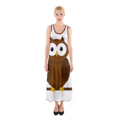 Cute Transparent Brown Owl Sleeveless Maxi Dress by Valentinaart