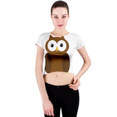 Cute Transparent Brown Owl Crew Neck Crop Top by Valentinaart