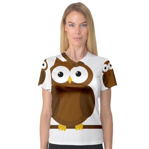 Cute Transparent Brown Owl Women s V-neck Sport Mesh Tee by Valentinaart