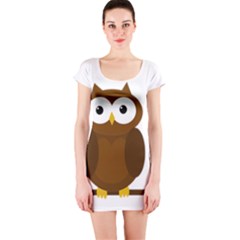 Cute Transparent Brown Owl Short Sleeve Bodycon Dress by Valentinaart