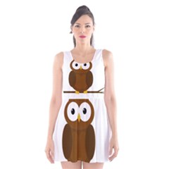 Cute Transparent Brown Owl Scoop Neck Skater Dress by Valentinaart