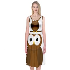 Cute Transparent Brown Owl Midi Sleeveless Dress