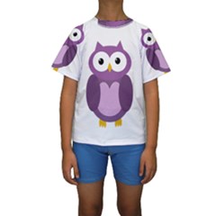 Purple Transparetn Owl Kid s Short Sleeve Swimwear by Valentinaart