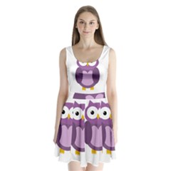 Purple Transparetn Owl Split Back Mini Dress 