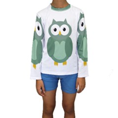 Green Cute Transparent Owl Kid s Long Sleeve Swimwear