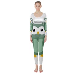 Green Cute Transparent Owl Long Sleeve Catsuit by Valentinaart