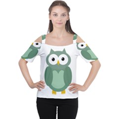 Green Cute Transparent Owl Women s Cutout Shoulder Tee