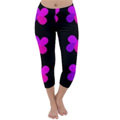 Purple Flowers Capri Winter Leggings 