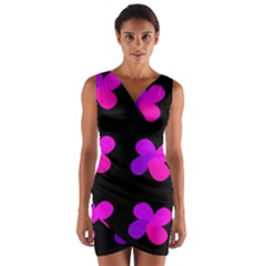 Purple Flowers Wrap Front Bodycon Dress