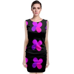 Purple Flowers Classic Sleeveless Midi Dress