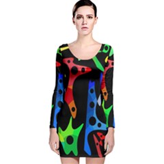 Colorful Abstract Pattern Long Sleeve Velvet Bodycon Dress by Valentinaart