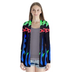 Colorful Abstract Pattern Drape Collar Cardigan