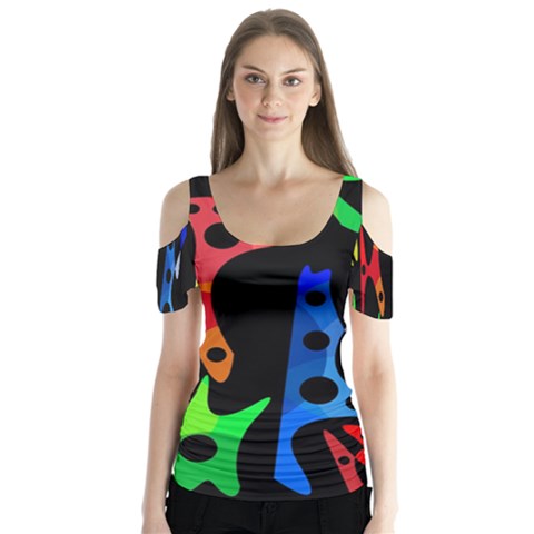 Colorful Abstract Pattern Butterfly Sleeve Cutout Tee  by Valentinaart