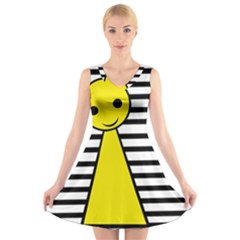 Yellow Pawn V-neck Sleeveless Skater Dress