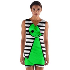 Green Pawn Wrap Front Bodycon Dress