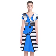 Blue Pawn Short Sleeve Front Wrap Dress