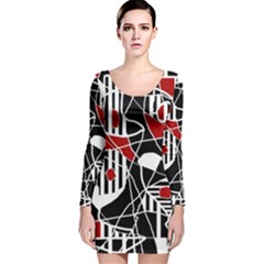 Artistic Abstraction Long Sleeve Velvet Bodycon Dress