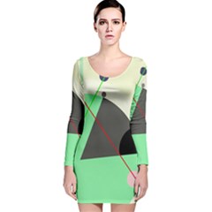 Decorative Abstract Design Long Sleeve Velvet Bodycon Dress