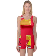 Red Abstraction One Piece Boyleg Swimsuit by Valentinaart