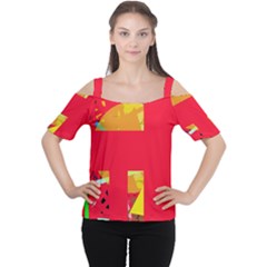 Red Abstraction Women s Cutout Shoulder Tee