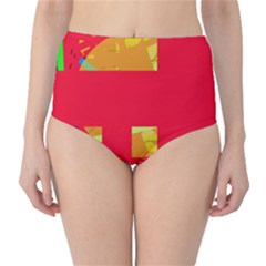 Red Abstraction High-waist Bikini Bottoms by Valentinaart