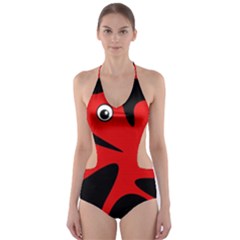 Red Amoeba Cut-out One Piece Swimsuit