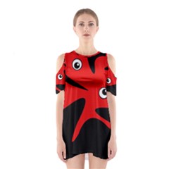 Red Amoeba Cutout Shoulder Dress by Valentinaart