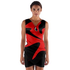 Red Amoeba Wrap Front Bodycon Dress