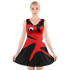 Red Amoeba V-neck Sleeveless Skater Dress