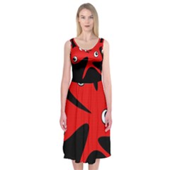 Red Amoeba Midi Sleeveless Dress