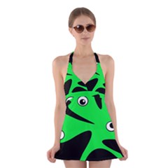 Green Amoeba Halter Swimsuit Dress