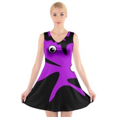 Purple amoeba V-Neck Sleeveless Skater Dress