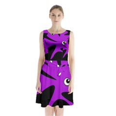 Purple amoeba Sleeveless Waist Tie Dress