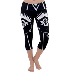 Black And White Voodoo Man Capri Yoga Leggings by Valentinaart