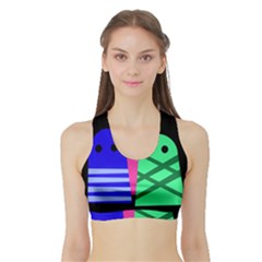 Three Monsters Sports Bra With Border by Valentinaart