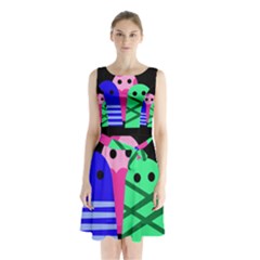 Three Monsters Sleeveless Waist Tie Dress