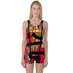 Colorful Abstraction One Piece Boyleg Swimsuit by Valentinaart