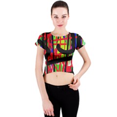 Colorful Abstraction Crew Neck Crop Top by Valentinaart