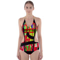 Colorful Abstraction Cut-out One Piece Swimsuit by Valentinaart