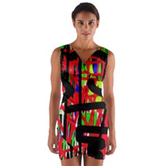 Colorful Abstraction Wrap Front Bodycon Dress