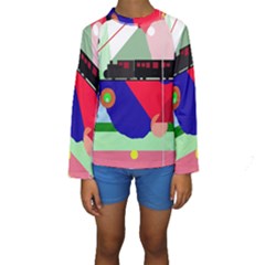 Abstract Train Kid s Long Sleeve Swimwear