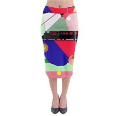 Abstract Train Midi Pencil Skirt