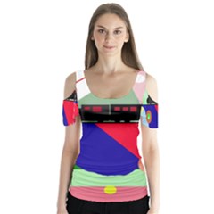 Abstract Train Butterfly Sleeve Cutout Tee 