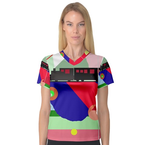 Abstract Train Women s V-neck Sport Mesh Tee by Valentinaart