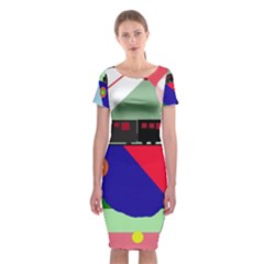 Abstract Train Classic Short Sleeve Midi Dress