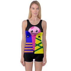 Three Monsters One Piece Boyleg Swimsuit by Valentinaart