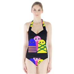 Three Monsters Halter Swimsuit